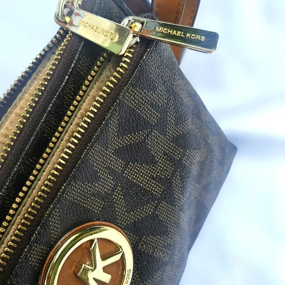 Michael Kors Brown MK Signature Leather Crossbody/Shoulder Bag Two Compartments